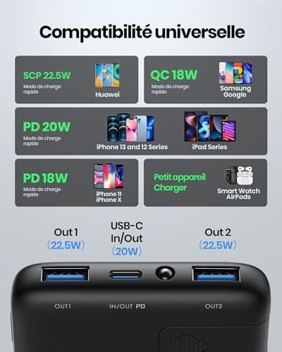 INIU Batterie Externe, 22.5W 10000mAh Power Bank, Batterie Portable USB C Input & Output PD3.0 QC4.0 Charge Rapide Powerbank Compatible avec iPhone 16 15 14 13 12 Pro Max Plus Samsung iPad Pro etc