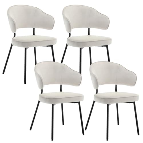 WOLTU Lot de 4 Chaises Salle à Manger, Chaise de Cuisine, Chaise Velours, Siège Rembourré, Chaise Scandinave, avec Dossier et Accoudoirs, Pieds en Métal, Crème, BH389cm-4