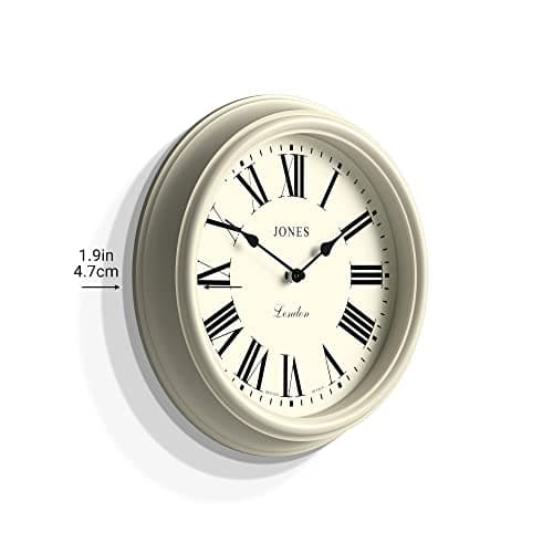JONES CLOCKS® Horloge Murale Venetian – Horloge Murale Ronde – Design Traditionnel Classique – Horloge de Cuisine – Horloge de Salon – Boîtier décoratif (Blanc/Chiffres Romains)