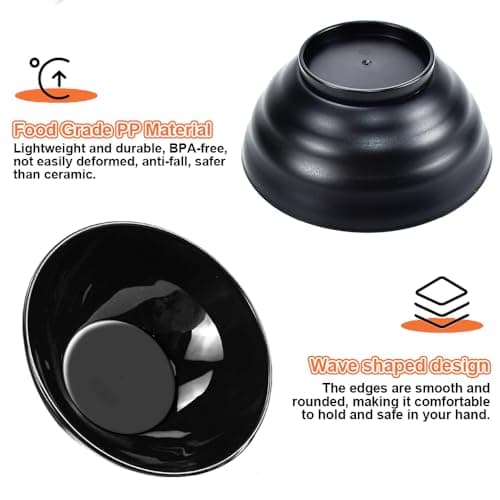 ADERTOS Bol à Céréales Plastique, 10 Bols en Plastique Incassables 24 OZ Bol Plastique Reutilisable Saladier Bol à Soupe Bol Petit Déjeuner Passe au Lave-vaisselle et au Micro-ondes, sans BPA, Noir