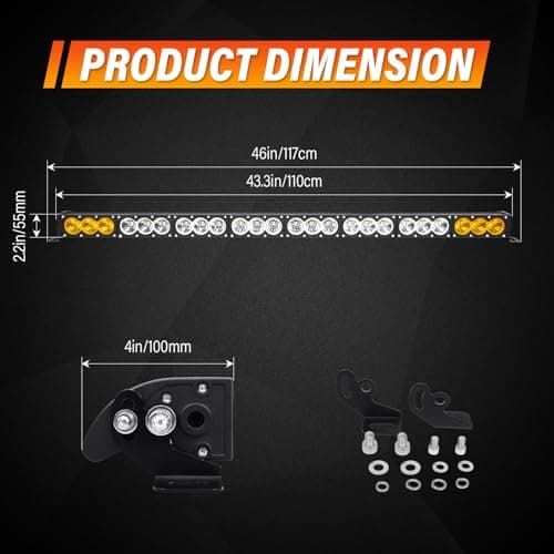 Willpower Barre LED 44'' 240W Rampe LED Rangée Unique Bar LED 12V 24V IP67 Projecteur LED Feux Phare de Travail LED pour 4x4 Voiture Camion Tracteur Quad Bateau, con Câblage, Ambre & Blanc