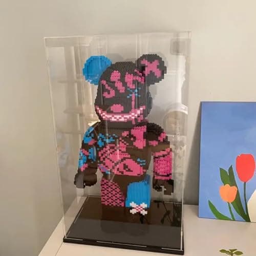Vitrine Acrylique pour Collection pour Lego 21349 10297 43244 10278 Figurine, Épaissie Boite Transparente Plexiglas Vitrines et Rangements avec Base Bois-plastique & Lumière, Noir Intérieur 30x30x40cm