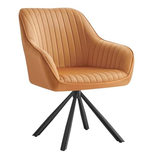 SONGMICS Chaise Salle à Manger, Fauteuil Pivotant, Velours, Rembourrée avec Accoudoirs, Charge 120 Kg, Pieds Acier, pour Salle à Manger, Cuisine, Marron Caramel et Noir d'encre KDC161K01