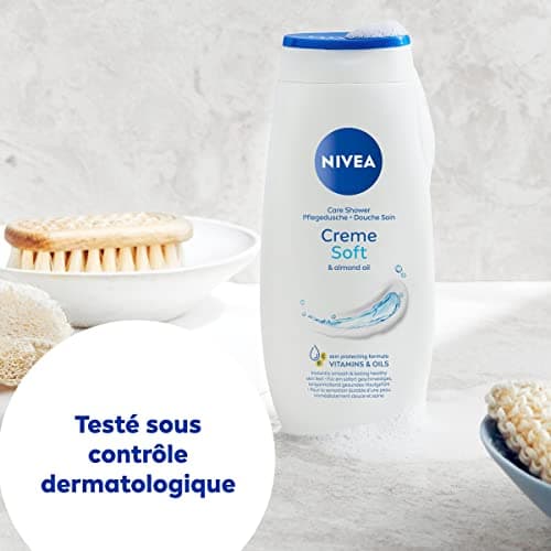 NIVEA Lot Crèmes douche Soin (6 x 250 ml), enrichie à la Vitamine C & E et Huile d'Amande douce, Soin corps hydratant qui nettoie respecte et renforce le microbiome pour peaux sèches