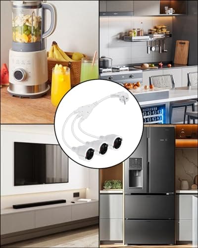 RIIEYOCA Câble d'extension de Contact de Protection, Prise 90 sur 3 Prises, Câble d'extension d'alimentation étanche 16A / 250V pour Une Utilisation en Extérieur, pour la Maison, Le Bureau (Blanc)