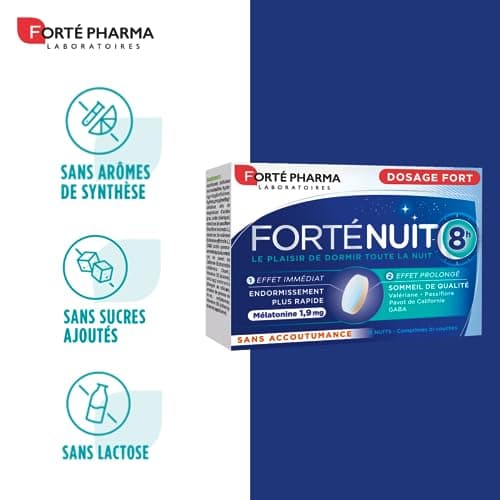 Forté Pharma - FortéNuit 8h - Complément Alimentaire à base de Mélatonine et Plantes - Sommeil de Qualité - 15 comprimés Bi-couches