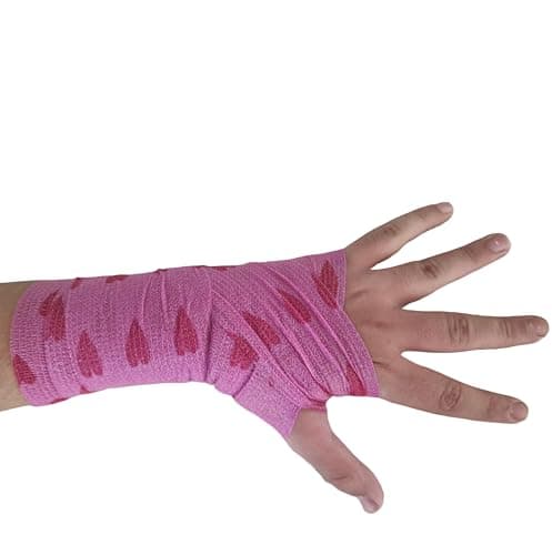 PintoMed - Bandage Cohésif - Rose avec Coeurs Rouge Love - 6 Rouleaux X 7,5 cm X 4,5 m Autoadhésif, Sports Bande, Premiers Secours Adhésif, Vet Wrap