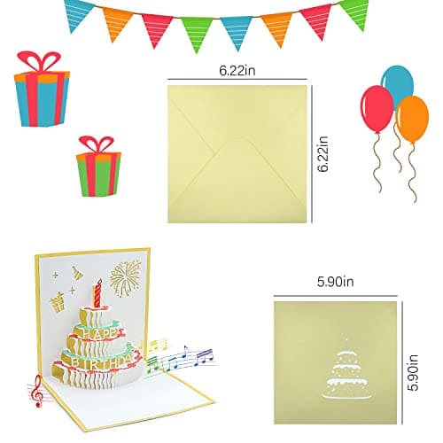 Carte Anniversaire 3D,Carte Pop Up Anniversaire,Carte d'Anniversaire Musique Avec Enveloppe,Carte Anniversaire Femme Homme Fille Anniversaire