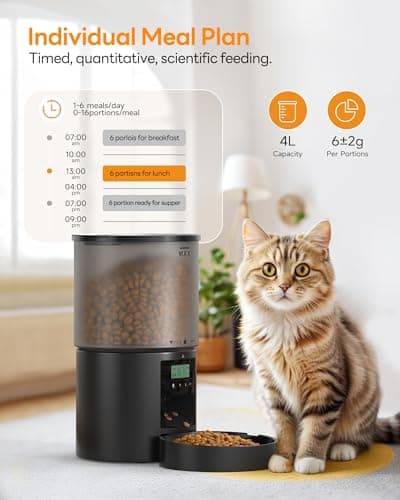 Distributeur Croquettes Chat Automatique: Gamelle pour Chiens avec Minuterie Programmable - 1-6 Repas par Jour avec Appuyez sur Le Couvercle et Fonction D'Enregistrement 10s - 4L Noir