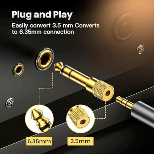Magnet - Adaptateur de Casque 3,5 mm Femelle vers 6,35 mm Mâle, Auxiliaire Stéréo 6,35 mm vers 3,5 mm Plaqué Or pour Piano Numérique, Clavier, Table Mixage