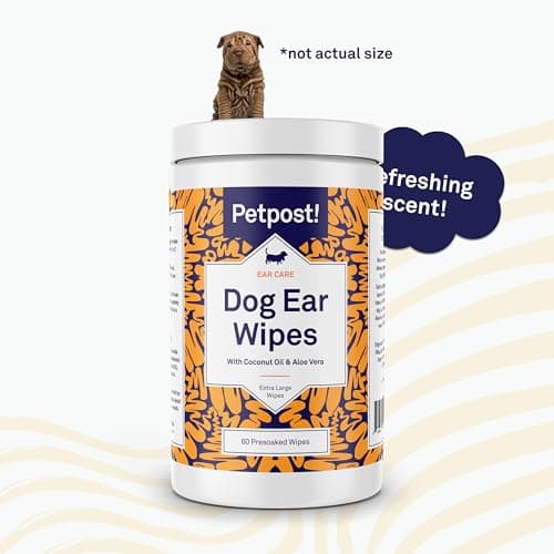 Petpost | Lingettes nettoyantes pour oreilles de chien – Tampons en coton ultra doux XL dans une solution d'huile de noix de coco et d'aloès – Remède pour le rinçage et le nettoyant d'oreille de chien