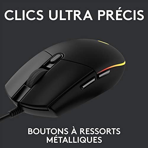 Logitech G203 LIGHTSYNC USB Souris Gaming avec Éclairage RVB Personnalisable, 6 Boutons Programmables, Capteur Niveau Gaming, 8 000 PPP, Ultra-Léger - Noire