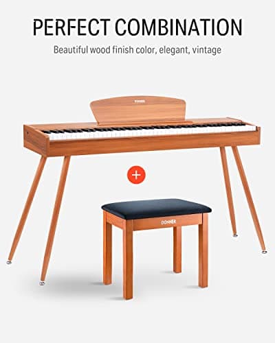 Donner Banc de Piano avec Rangement, Banc de Piano en Bois Massif avec Coussin en Daim Haute densité, Finition Bois