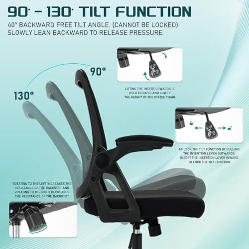 Milacyee Chaise de Bureau Ergonomique, Chaise de Bureau avec accoudoirs réglables, Soutien Lombaire, Réglable en Hauteur, Chaise de Bureau pivotante avec Dossier en Filet Respirant, Noir