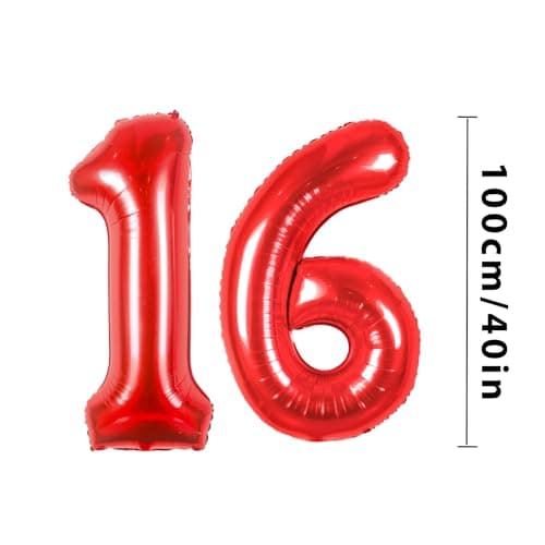 Ballons Anniversaire 16 Rouge - 100cm - Ballon Chiffre 16 Numéro 16 - Happy Birthday Decoration Ballons Fête d'anniversaire Ans Vole Grâce à l'Hèlium 16