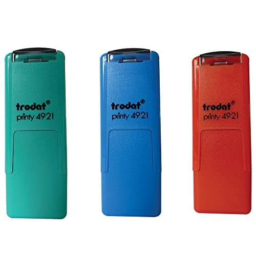 Kit de tampons pour évaluation scolaire - Trodat - 3 Tampons à encrage automatique rechargeables - Smiley pour encourager les élèves - Taille de l'empreinte : 10x10 mm - Couleur : bleu, rouge et vert