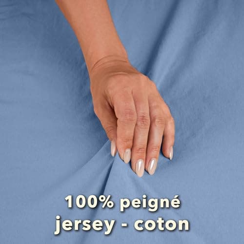 STUDIO Basic Drap Housse 180x200 cm, 100% Coton peigné, certifié Oeko-TEX 100, qualité de Marque, Drap de Matelas 180 x 200 jusqu'à 25 cm, Bleu Moyen