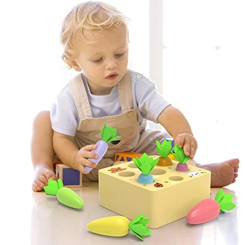 KMTJT Jeux Montessori 1 an | Jouet Bebe 1 2 3 an | Jouet Enfant 1 an | Jeu De Récolte De Carottes en Bois | Jouets D'activité Et De Développement | Cadeau Paques Bebe 2 3 Ans
