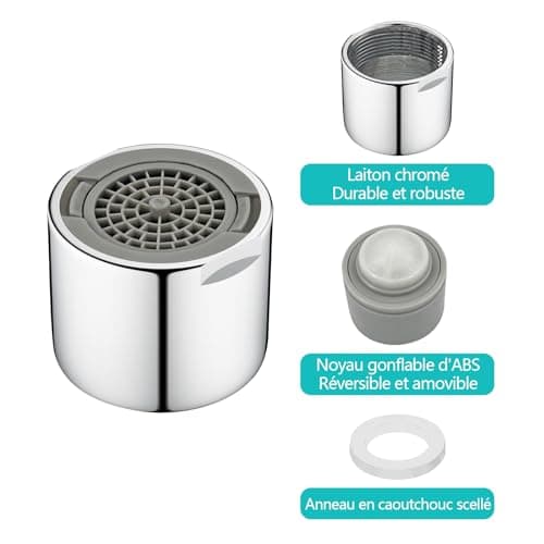 2 Pièces Mousseur Robinet FM22 en Laiton, Angle de Sortie D'eau Réglable Aérateur, Filtre de Nettoyage Amovible, Economiseur D'eau pour Robinet, 2Modes D'eau Pétillante, pour Salle de Bain et Cuisine