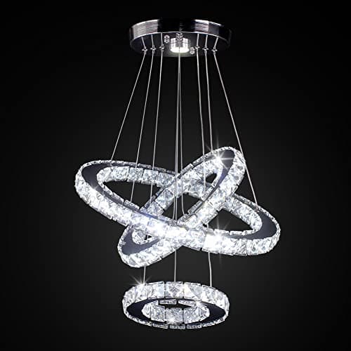 Cainjiazh Lustre moderne en cristal 3 anneaux LED ronds Lustre pendentif DIY en acier inoxydable ajustable Lustre plafonnier pour salle à manger chambre à coucher salon (Cool White)
