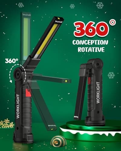 Cadeau Homme, Coquimbo Lampe de Poche Lampe de Travail Rechargeable Lampe Atelier COB Torche avec Base Magnétique 5 Modes Camping Lampe pour Garage, Camping, d'urgence, etc (Noir, 2 Pièces)