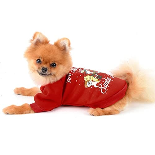 PAIDEFUL Chien Pyjama Noël Pjs Pulls pour Petits Chiens Moyens Fille Garçon Doublé Polaire Manteau Chaud Hiver Pull Chiot Chihuahua Vêtements 2 Jambes Chat Homewear Temps Froid Automne Rouge XL