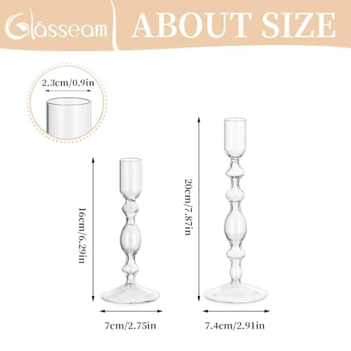 Glasseam Porte-Bougies en Verre : Bougeoir pour Bougies à MèChe Lot De 2 Bougeoirs DéCoratifs Bougeoirs Modernes pour Le Salon Bougeoirs pour La DéCoration D'IntéRieur DéCoration De Mariage