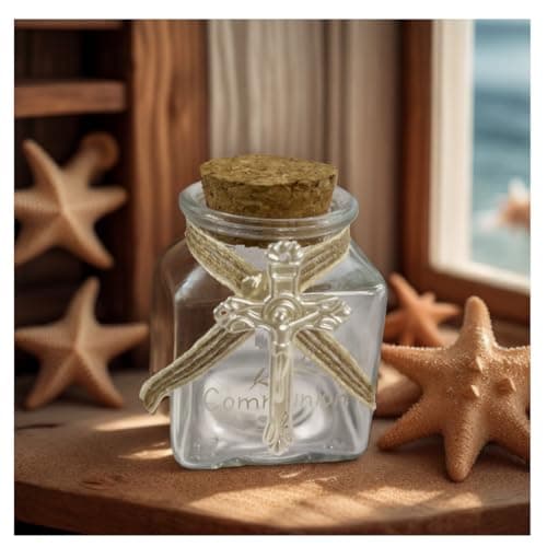 15 Bonbonnières en Verre 50ml avec Bouchon en Liège et Croix Blanche - Boîtes à Dragées Idéales pour Communion, Baptême, Mariage, Fête, Baby Shower - Cadeaux Invités et Décoration de Table
