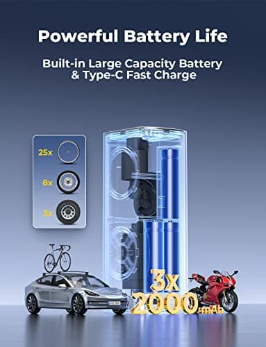 Oasser Gonfleur pneus Voiture 6000mAh 150PSI Type-C Charge Compresseur Voiture Batterie Rechargeable Allume-Cigare 12V avec Affichage Couleur Lumière LED Sac de Rangement Batterie Rechargeable