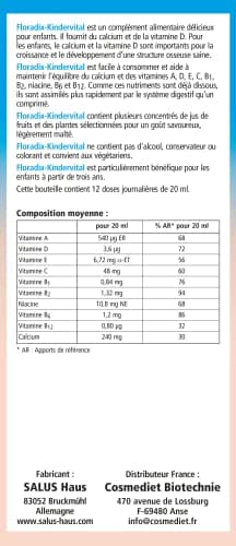 Salus Floradix Kindervital, Pour Enfants, Formule Liquide Enrichie en Calcium et Vitamine D pour la Santé et le Développement des Os, 250 ml