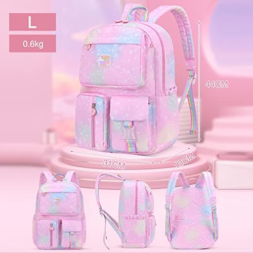 FANDARE Sac à Dos Enfant Sacs Scolaires Filles Garçons Cartables Scolaires Sac d'école Sacs Scolaires pour Étudiant Outdoor Voyage école Daypacks Imperméable Polyester Galaxie Rose L