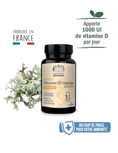 BLANCHE BRESSON - Phyto Vitamine D3 Végétale - Immunité - Vitamine D3 1000 ui - Fonctionnement Système Immunitaire, Défenses, Renforce - Lichen - 90 Comprimés - Cure de 90 jours - Fabriqué en France