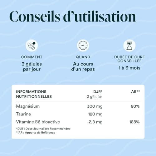 NOVOMA Magnésium Bisglycinate + Taurine & Vitamine B6, Haute Teneur 300mg /j, 120 gélules, Combat la Fatigue et le Stress, Mieux Absorbé que le Magnesium Marin, Fabriqué en France