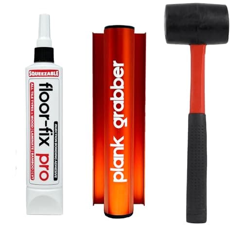 Floor-Fix Pro | Plank Grabber + Adhesif + Mallet Outil Pose Parquet Flottant | Adhérence Nano-Suction | Comble Écarts | Compatible Barre Traction | Fabrication Britannique, Aluminium
