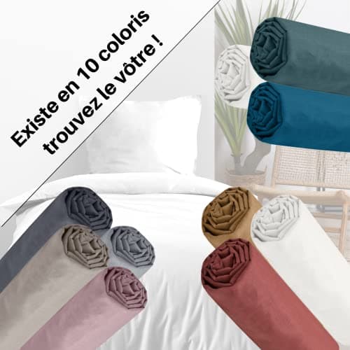 STOF - Drap Housse -Taille 160x200 cm Grand Bonnet 30 cm -100% Coton certifié Oeko-Tex - Couleur Blanc -Modèle Eden - Linge de Lit pour Maison - Doux et Confortable pour Nid Douillet