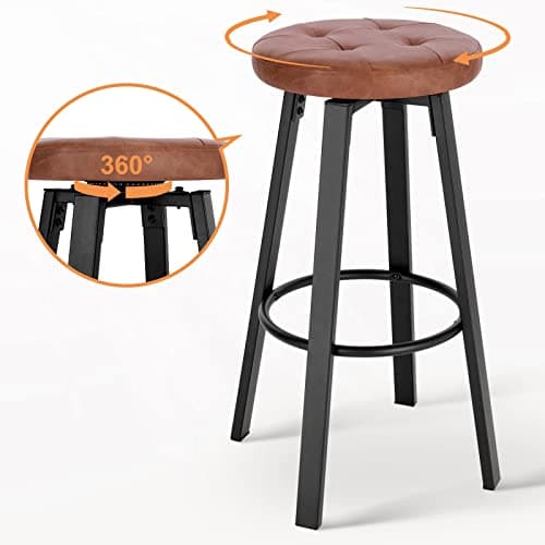 WOLTU Lot de 2 Tabouret de Bar avec Siège pivotant Ø 35,5cm, Tabouret à 4 Pieds en Métal, Tabouret Haut avec Repose-Pieds pour Salle à Manger, Cuisine, Cafétériat, Charge 120kg, Marron, BH330br-2