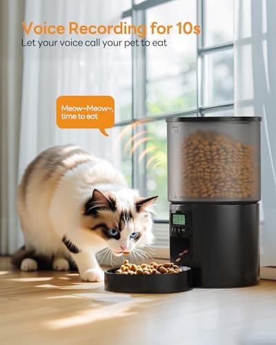 Distributeur Croquettes Chat Automatique: Gamelle pour Chiens avec Minuterie Programmable - 1-6 Repas par Jour avec Appuyez sur Le Couvercle et Fonction D'Enregistrement 10s - 4L Noir