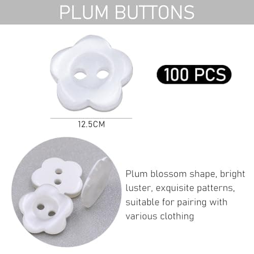 Lot de 100 boutons en forme de fleur de prunier, boutons à coudre, boutons en tricot, boutons pour bébé, boutons de décoration de vêtements, boutons floraux à 2 trous, boutons de couture en résine