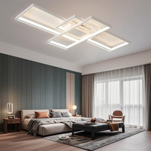 MQW Plafond LED Salon Simple Plafonnier Contemporain Atmospheric Plafond Rectangulaire Lampe Chambre en Aluminium Acrylique Projecteur Gradation Continue avec Télécommande,Blanc,L90cm