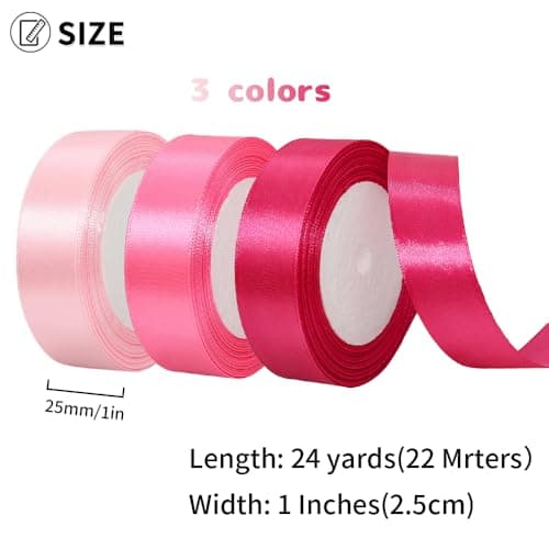 Ruban Satin Rose 25mm, 66m Ruban Décoratif pour Présents, Double Face Ruban Satin Polyester Mariage pour Artisanat DIY, Décorations Saint-Valentin Mariage Anniversaire(22 m/Rouleau)