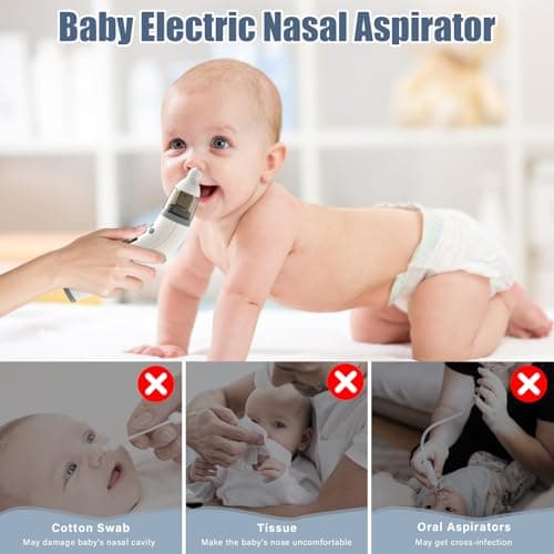 Mouche Bebe Electrique, Mouche Bebe Rechargeable avec 3 niveaux d'aspiration et 2 silicone doux, Aspirateur Nez Bebe avec de la musique pour les nouveau-nés et les tout-petits,Gris