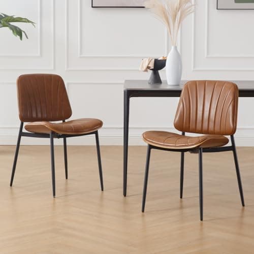 Wahson Chaises de Salle à Manger Lot de 2 Chaise Salle a Manger Cuir PU avec Pied Métal Chaise de Cuisine Moderne avec Dossier, Chaise pour Salle a Manger Confortable, Marron