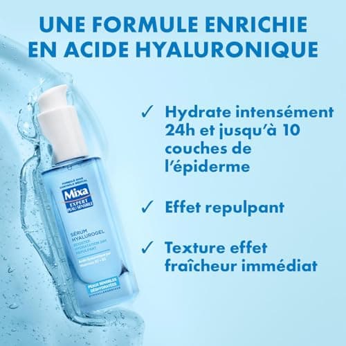 Mixa Expert Peau Sensible - Sérum Hyalurogel - Booster Hydratation 24h Repulpant - Acide Hyaluronique Pur, Vitamine B3 + B5