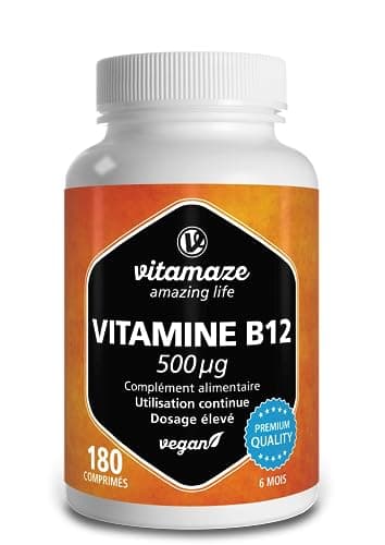 Vitamine B12 500 mcg Méthylcobalamine Hautement Dosée & Végétalienne - 180 comprimés pour 6 mois - Complément Alimentaire Naturel Sans Additifs