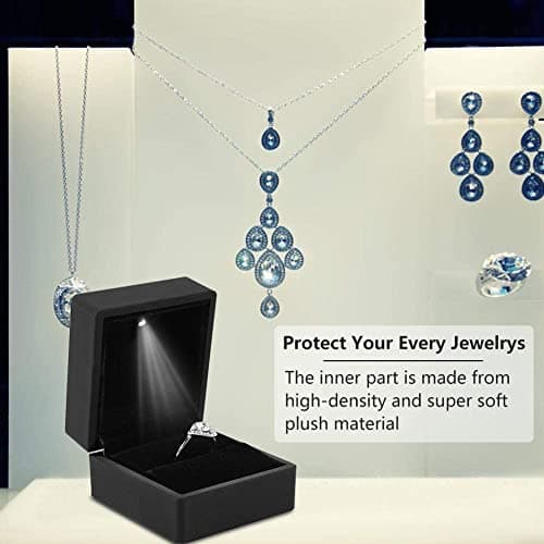 Salmue Boîte-cadeau de bijoux avec lumière LED, collier Bracelet bagues pendentif étui de rangement pour proposition de mariage fiançailles Saint-Valentin faveurs anniversaires breloques (Bague), 1, 1