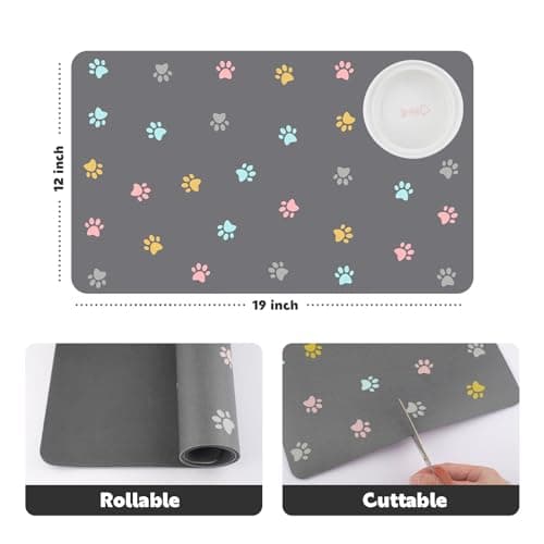 Solday Tapis de Nourriture pour Animaux de Compagnie pour Chiens et Chats - 50 x 30 cm - Tapis de gamelle en Silicone imperméable et antidérapant (Gris Clair)