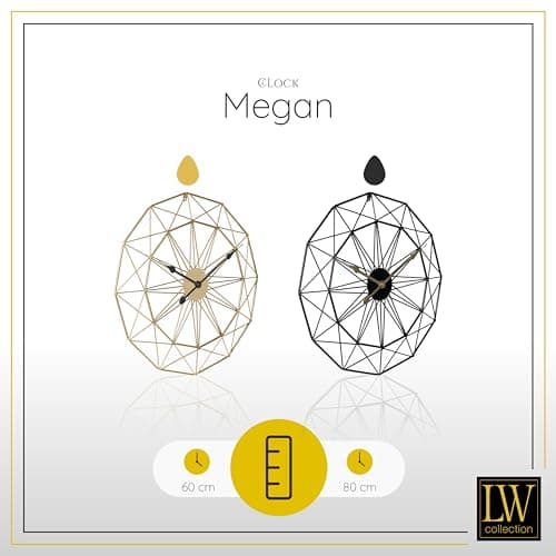 LW Collection Horloge Murale Megan Noir 60 cm - Grande Horloge Murale Industrielle en Métal - Horloge Murale Moderne - Mouvement Silencieux - Horloge Silencieuse