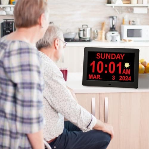 ACDOKE 7" Pouce LCD Horloge Numérique Calendrier avec Date Jour Et Heure Horloge Non-Abrégée Auto Dimming 8 Langues HD Display Rappel pour Alzheimer Les Personnes âgées et Les Enfants