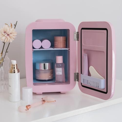 Flamingueo Mini Frigo - Petit Frigo 4L, Mini Frigo de Chambre, 12V/220V, Fonction Chaud et Froid, Mini Frigo Cosmetique, Frigo Maquillage, Mini Fridge