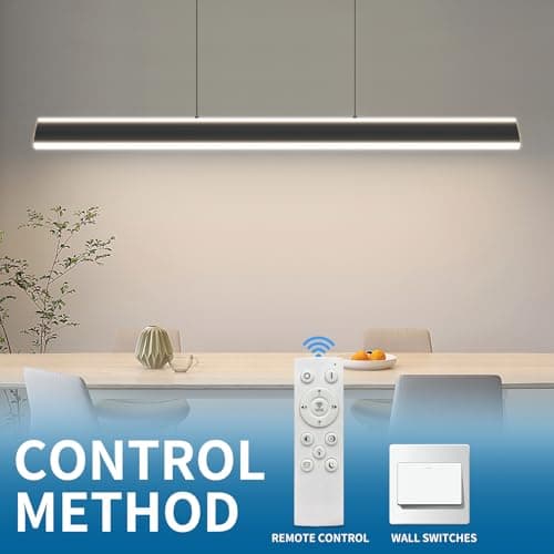 Mikeru 120cm Luminaire de l'Îlot de Cuisine, Luminaire Suspendu LED Moderne Noir Dimmable de 10% à 100% Température de Couleur 3000K/4500K/6000K Lustre Réglable en Hauteur pour Salle à Manger